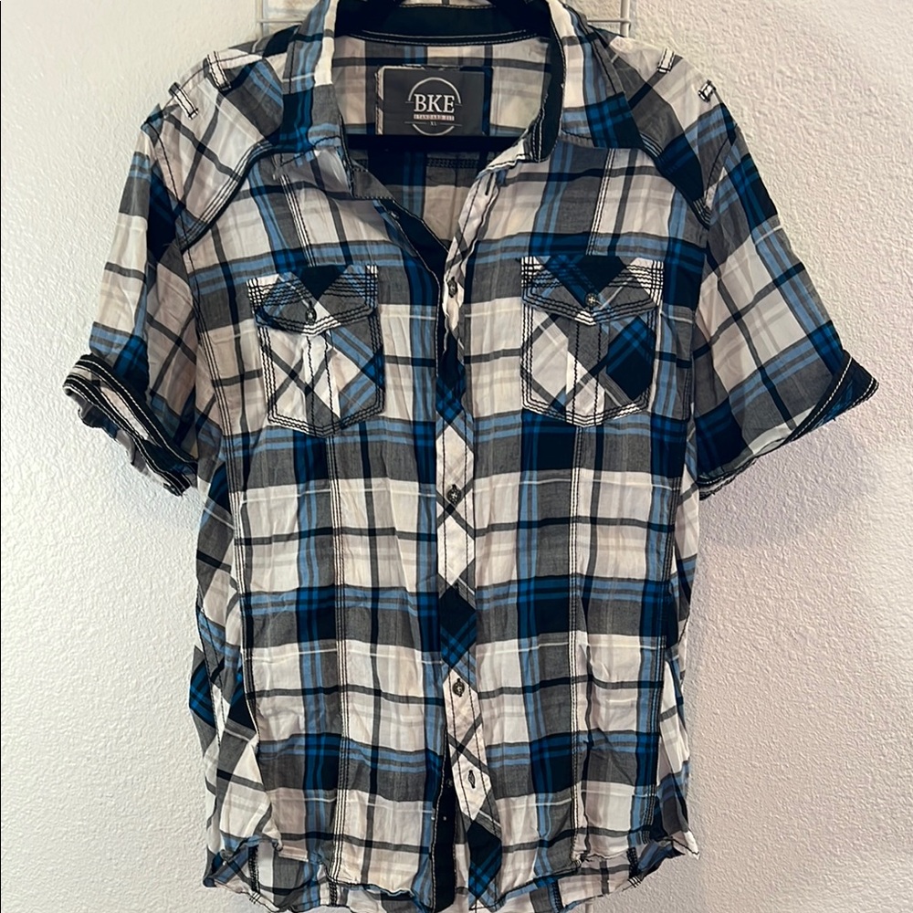 BKE Blue and White Casual Button Down Shirt